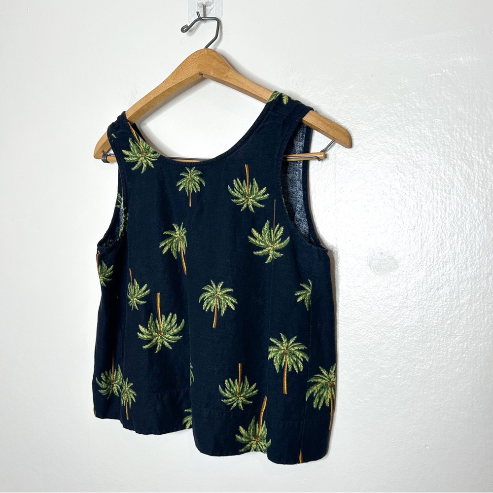 Ann‎ Taylor LOFT Tropical Palm Tree Print Linen Blend Tank Top Small S - Picture 3 of 6